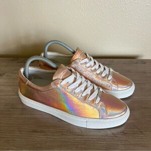 J/Slides Sneaker Lacee Rose Gold Metal Holographic Shimmer Womens Size 9 Lace Up